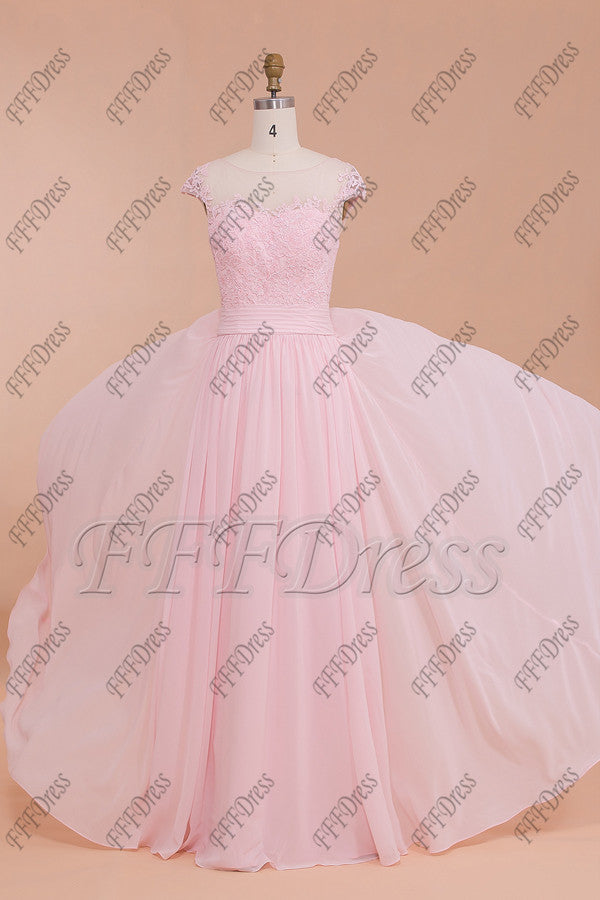 Modest Pink bridesmaid dresses Lace Long Prom Dresses
