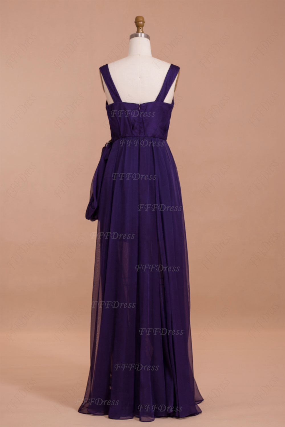 Purple Long Bridesmaid Dresses with See Through Skirt