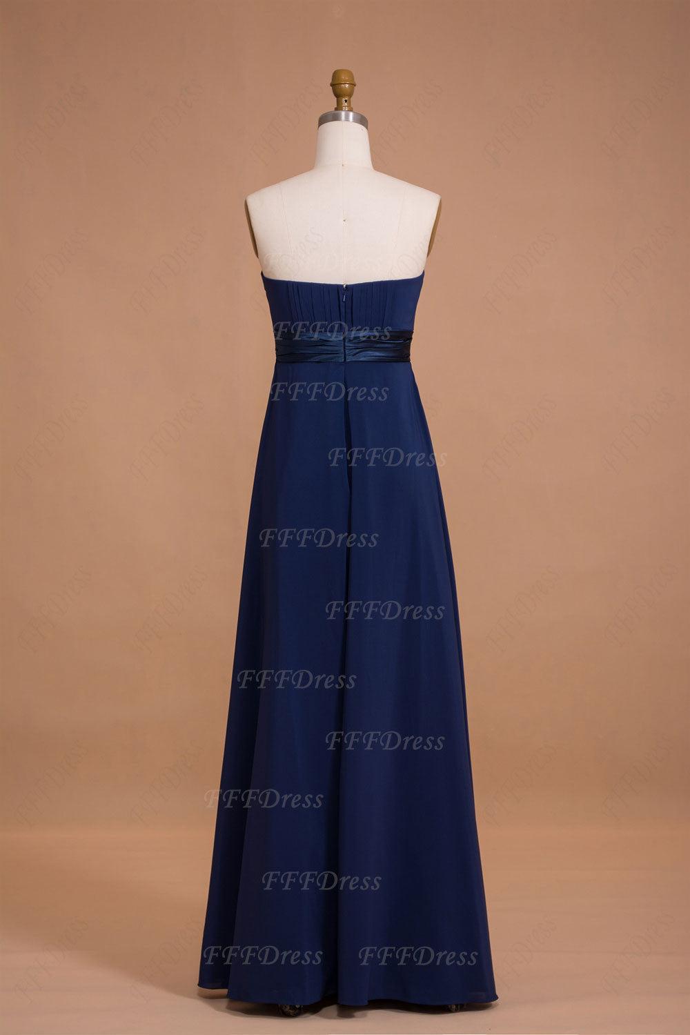 Strapless Navy Blue Long Bridesmaid Dresses with Flowers