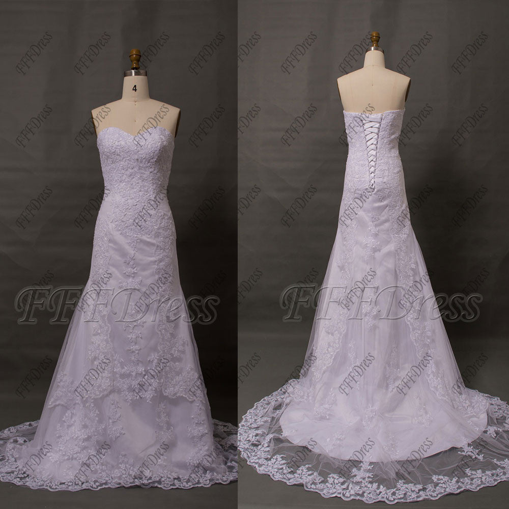 White lace wedding dresses with train