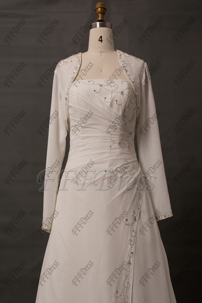 Beaded Chiffon Wedding dress with bolero plus size