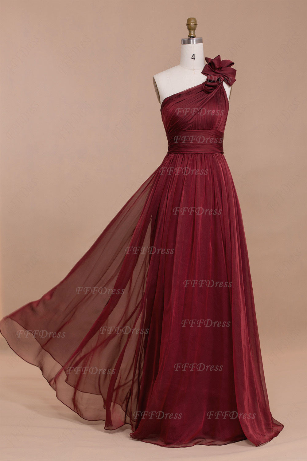 Elegant One Shoulder Burgundy Prom Dresses