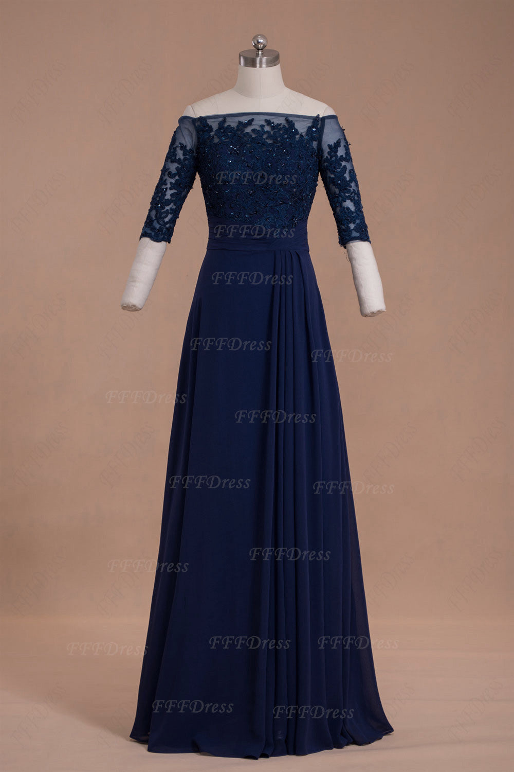 Off the shoulder lace navy blue mother of the bride dresses with sleeves