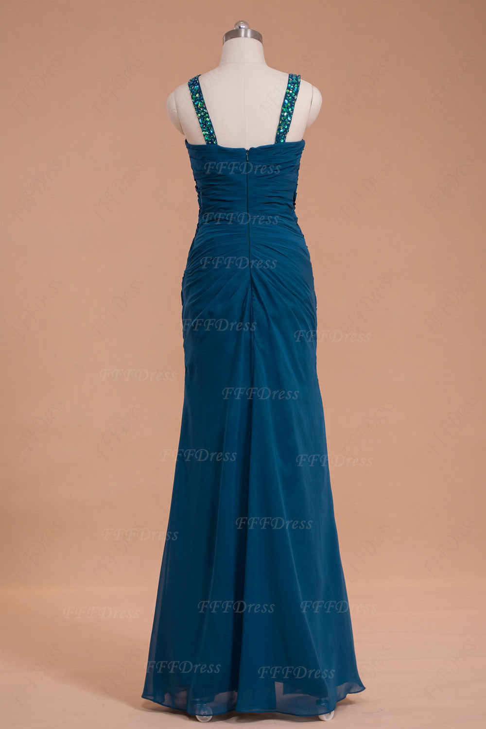 Trumpet teal color long prom dress with slit