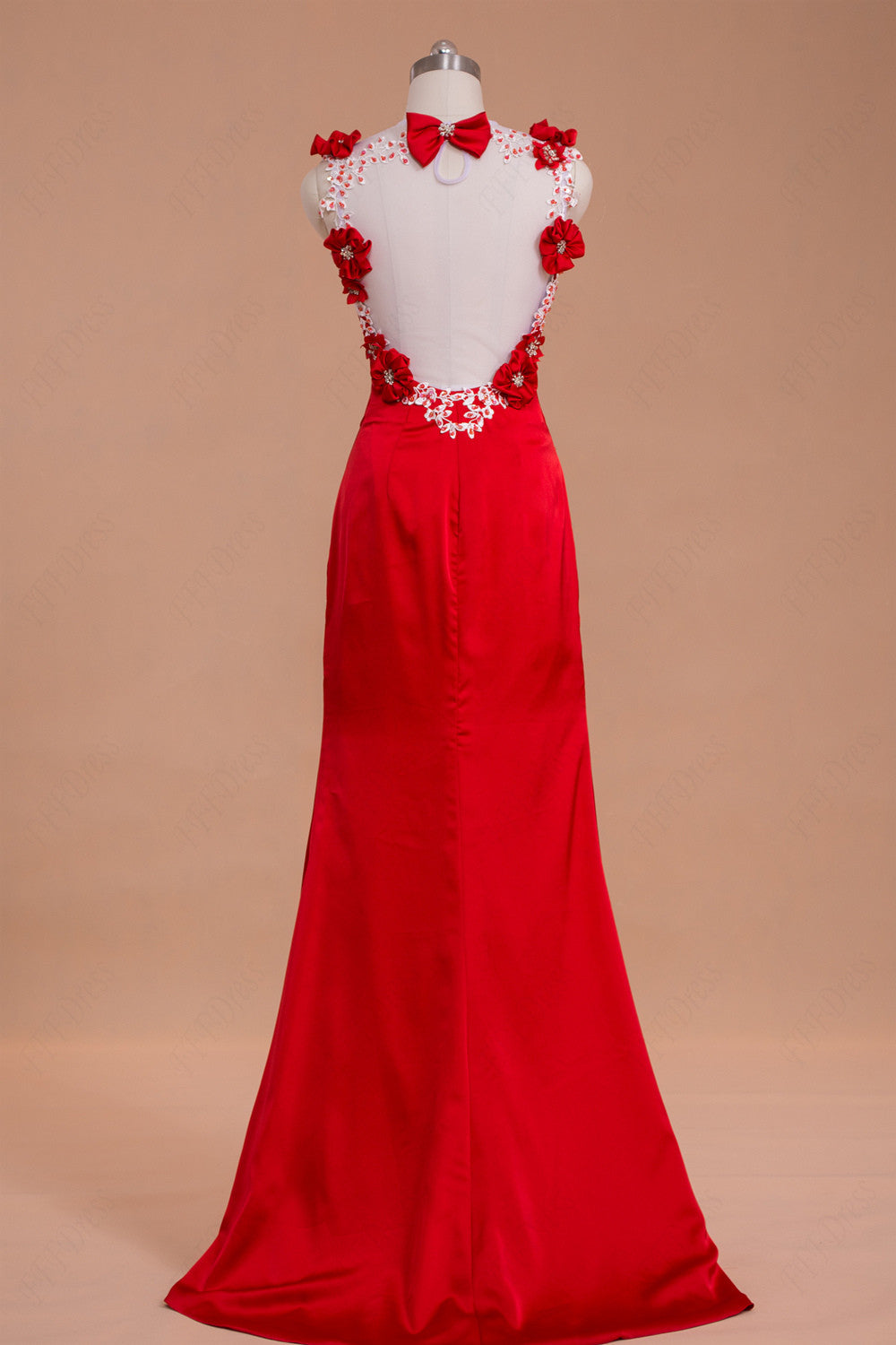 Red mermaid backless long prom dresses