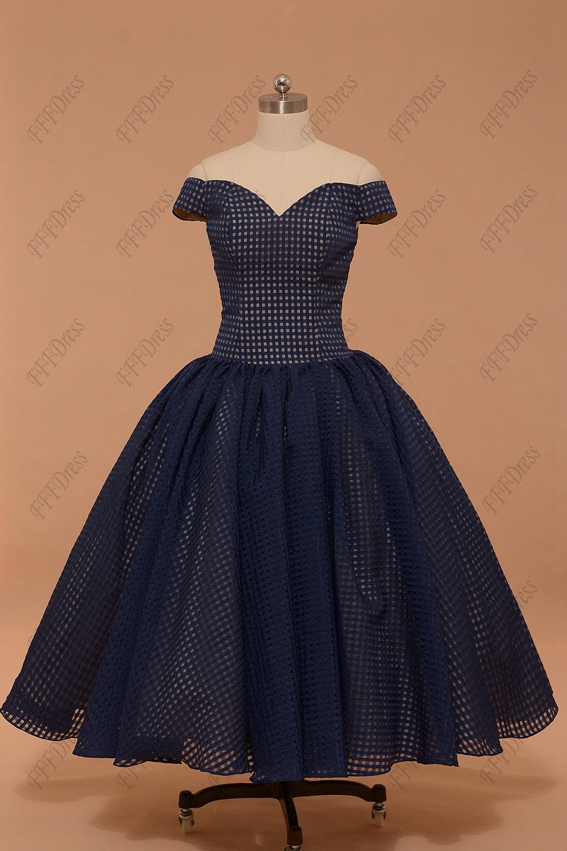 Princess Vintage navy blue prom dresses tea length