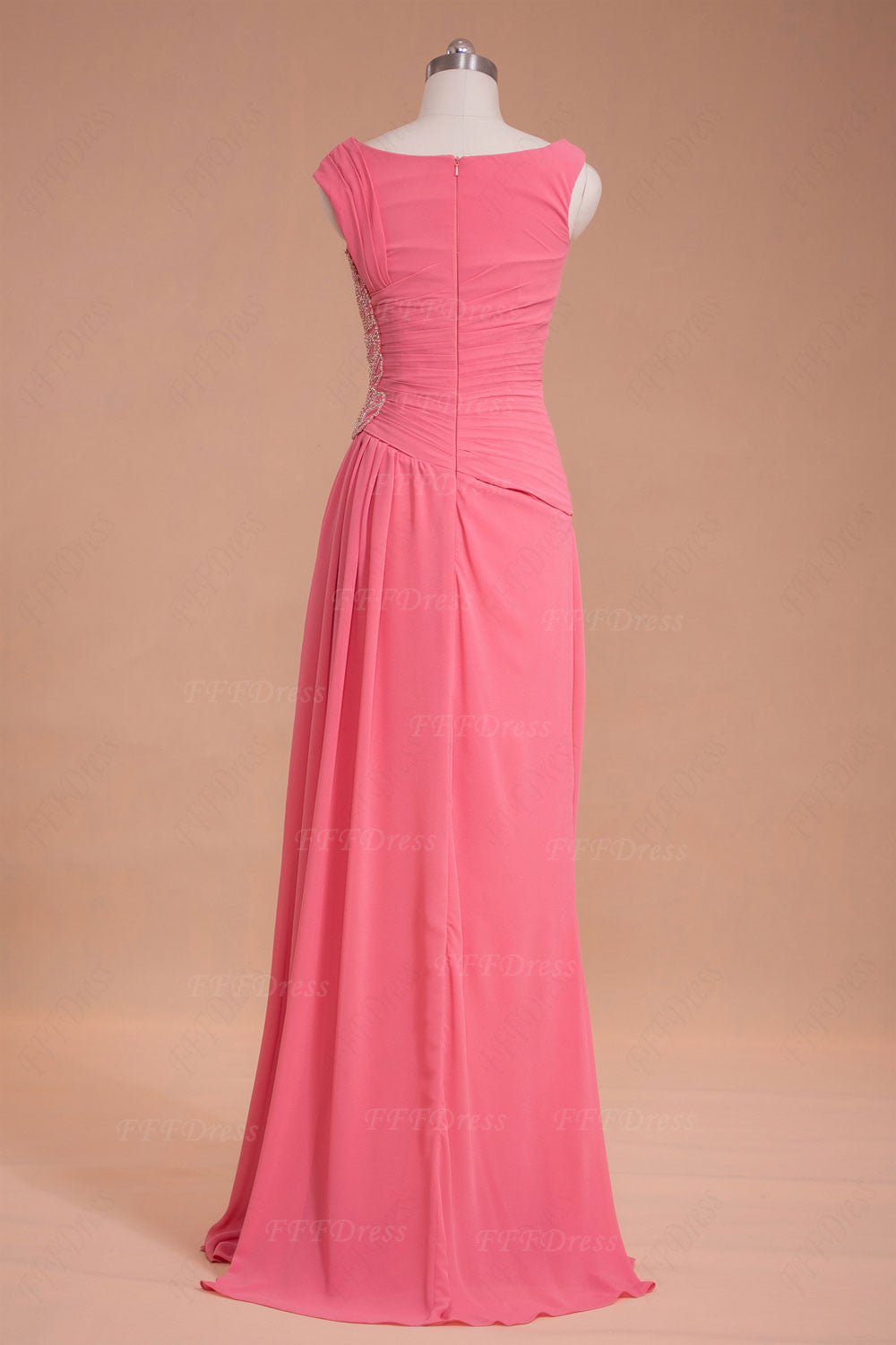 Modest pink Beaded prom dresses long