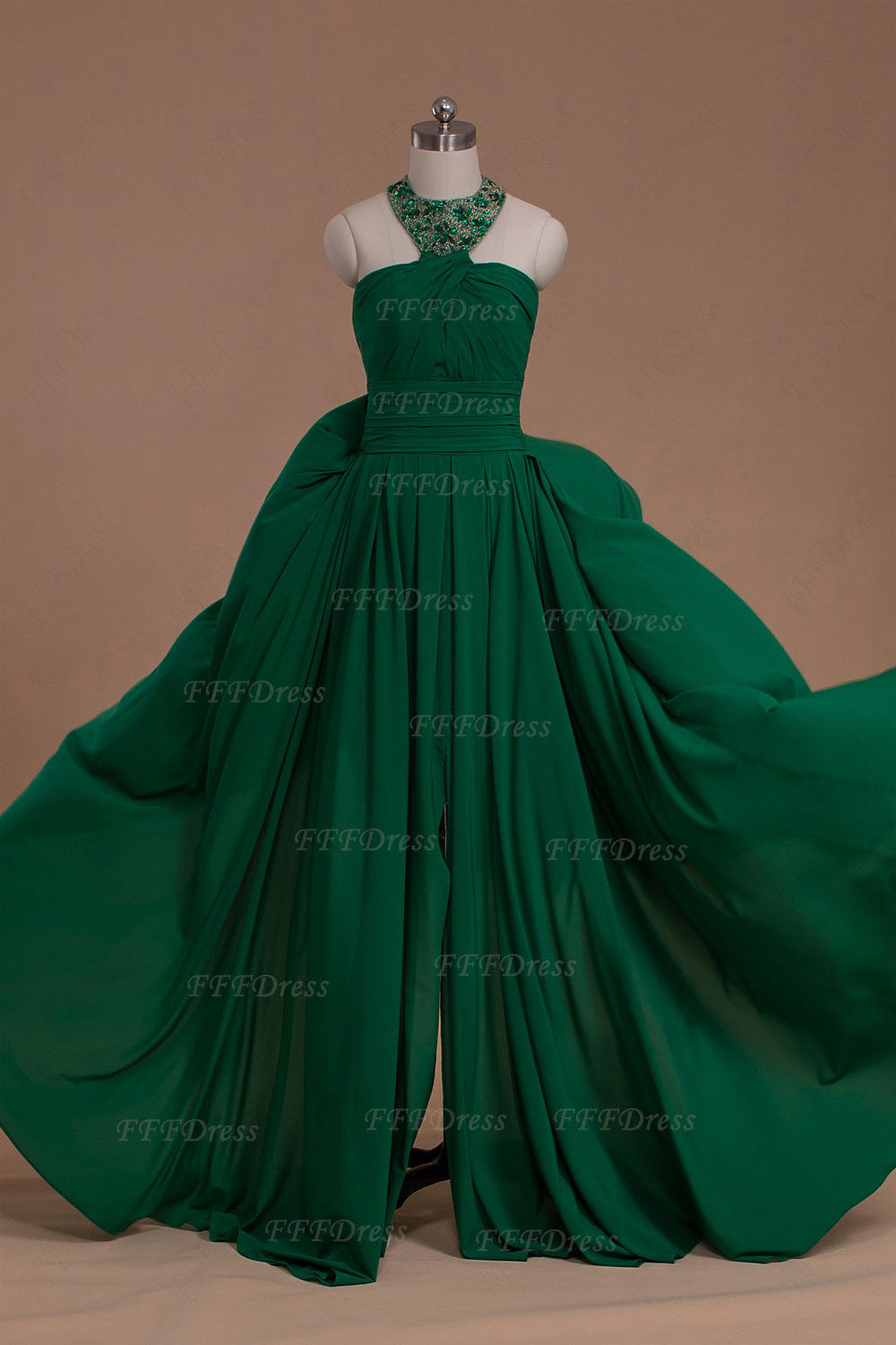 Halter Emerald Prom Dress with Slit