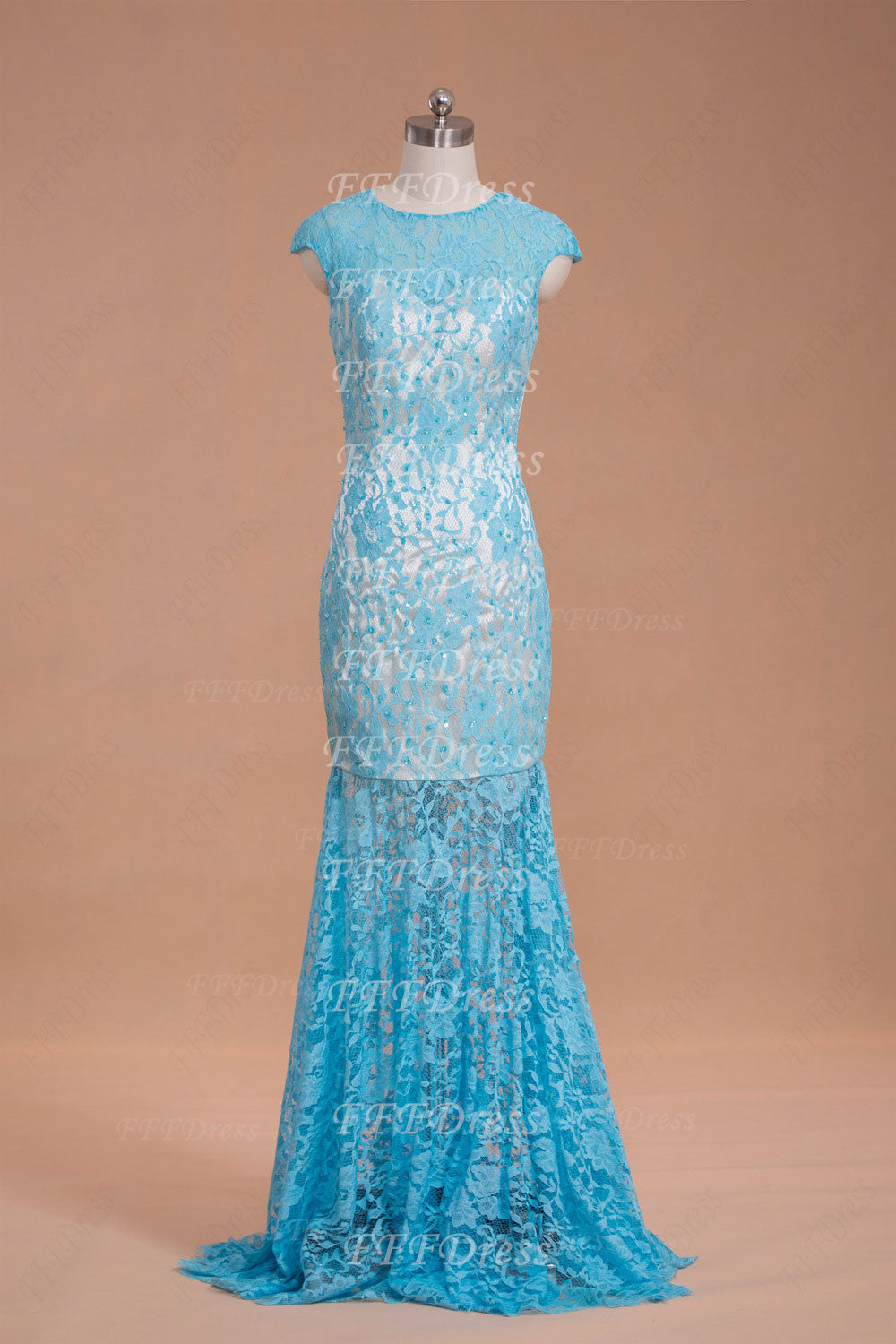 Blue mermaid backless long prom dresses