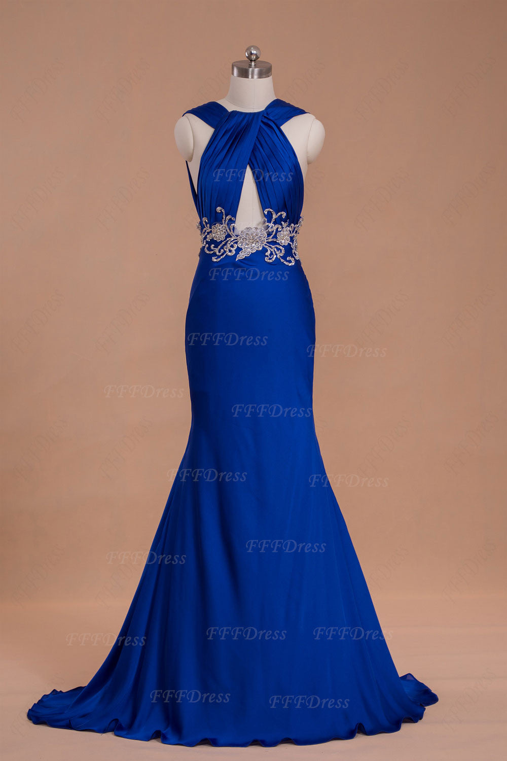 Trumpet Royal Blue Cut Out Prom Dress