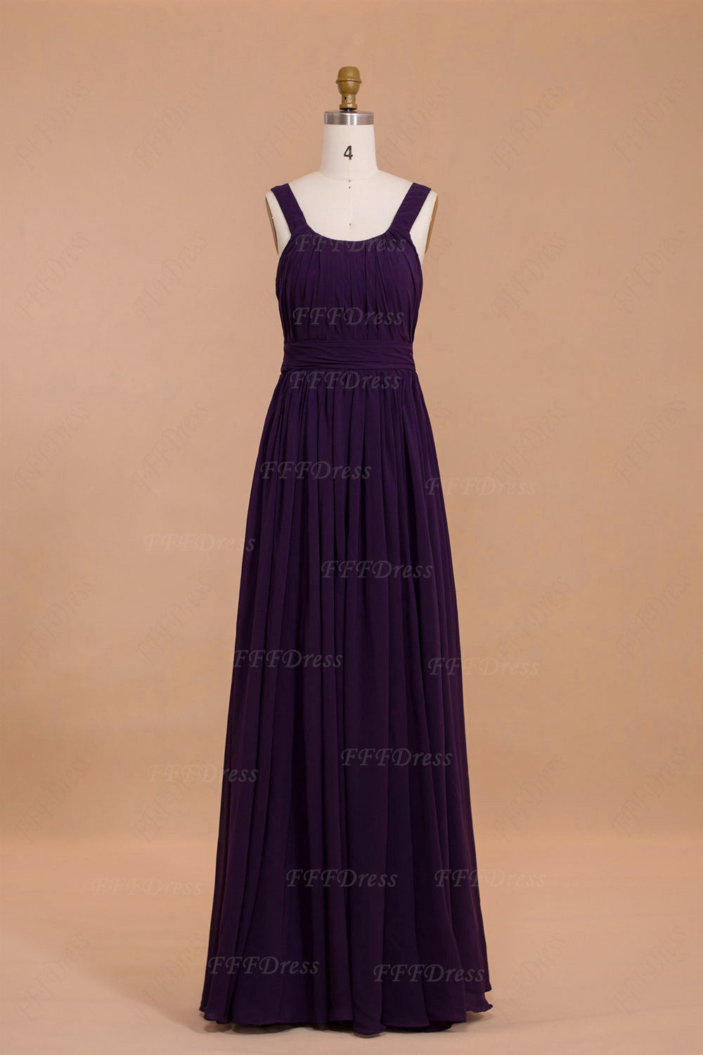 Purple long bridesmaid dresses square neckline