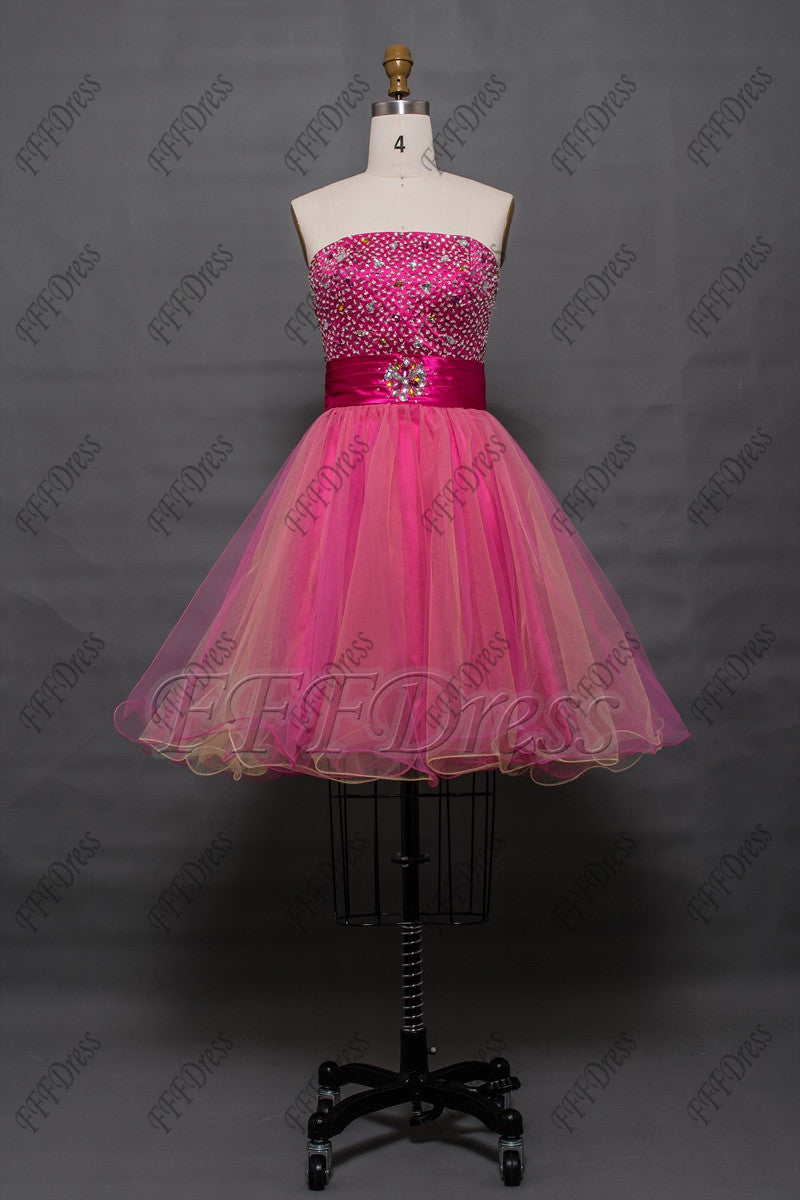 Beaded hot pink short prom dresses Homecoming dresses