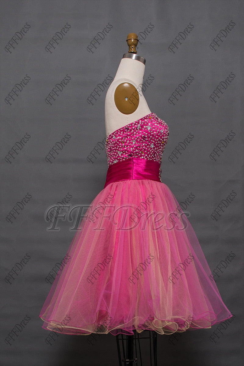 Beaded hot pink short prom dresses Homecoming dresses