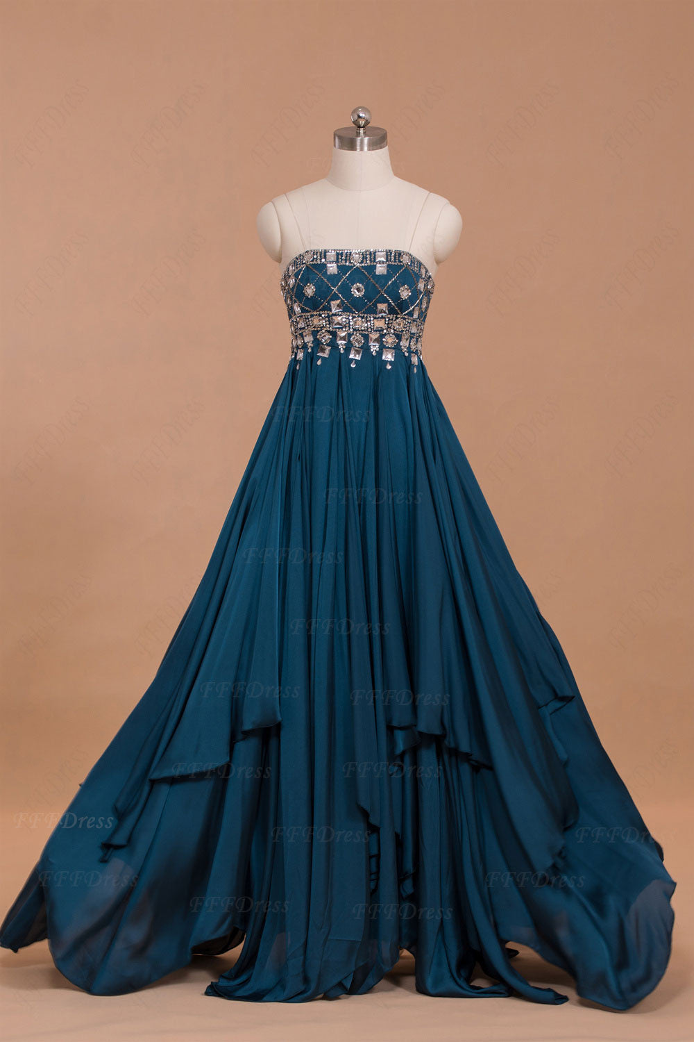 Teal Crystal prom dresses long with overlays