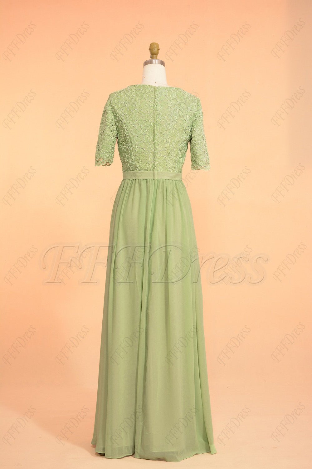 Sage Green Modest Bridesmaid Dresses with elbow sleeves