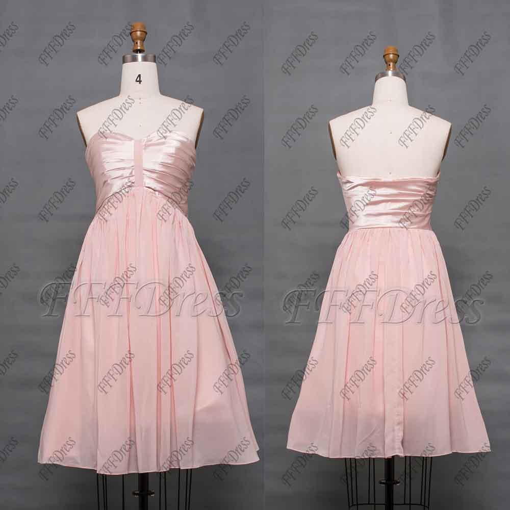 Light pink bridesmaid dresses knee length strapless