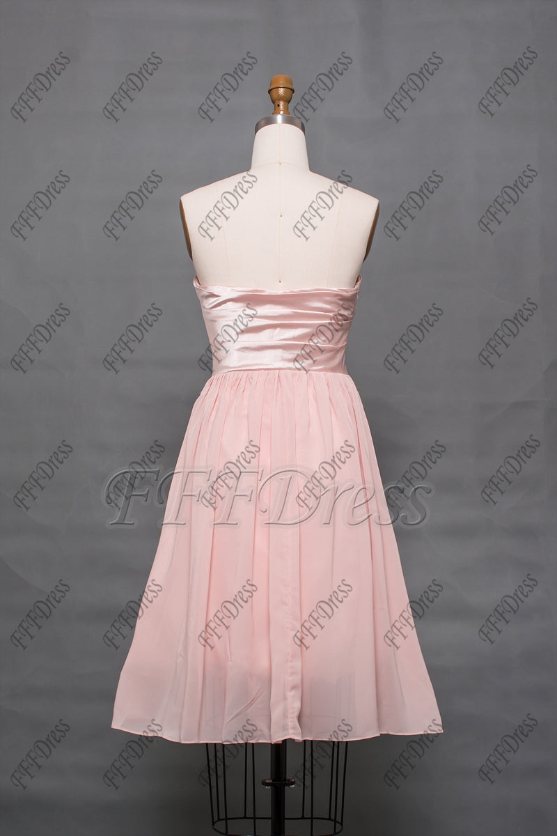 Light pink bridesmaid dresses knee length strapless