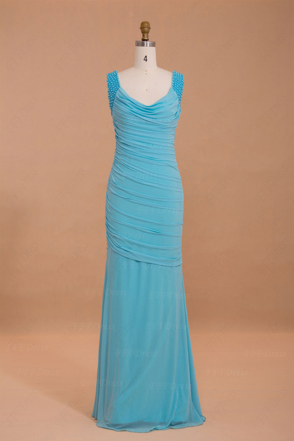 Pearls Aqua blue trumpet stretchy formal dresses