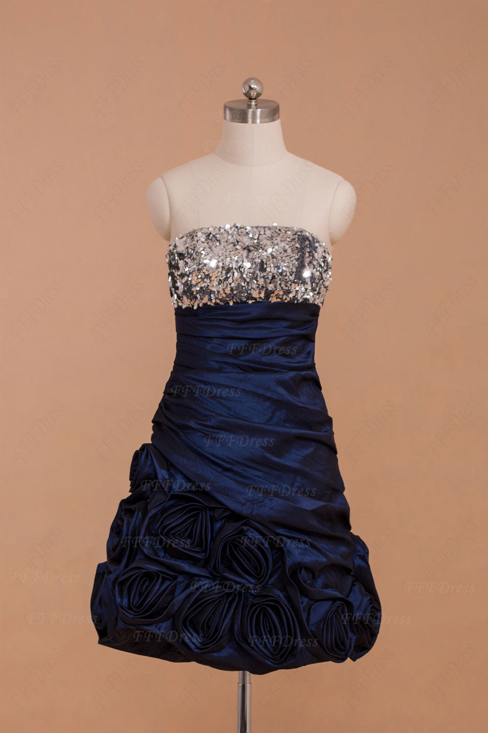 Silver sequins Navy blue Short homecoming dresses