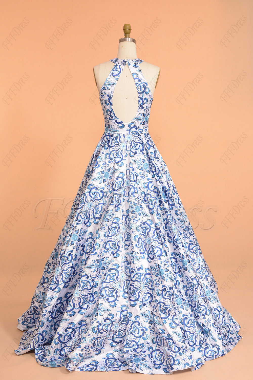 Halter print floral ball gorn prom dresses long