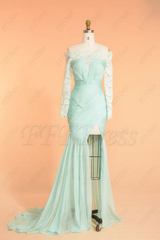 Mint green backless pageant evening dress with slit
