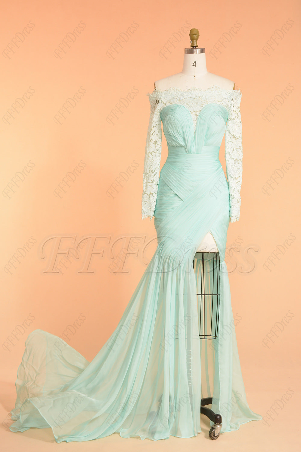 Mint green backless pageant evening dress with slit