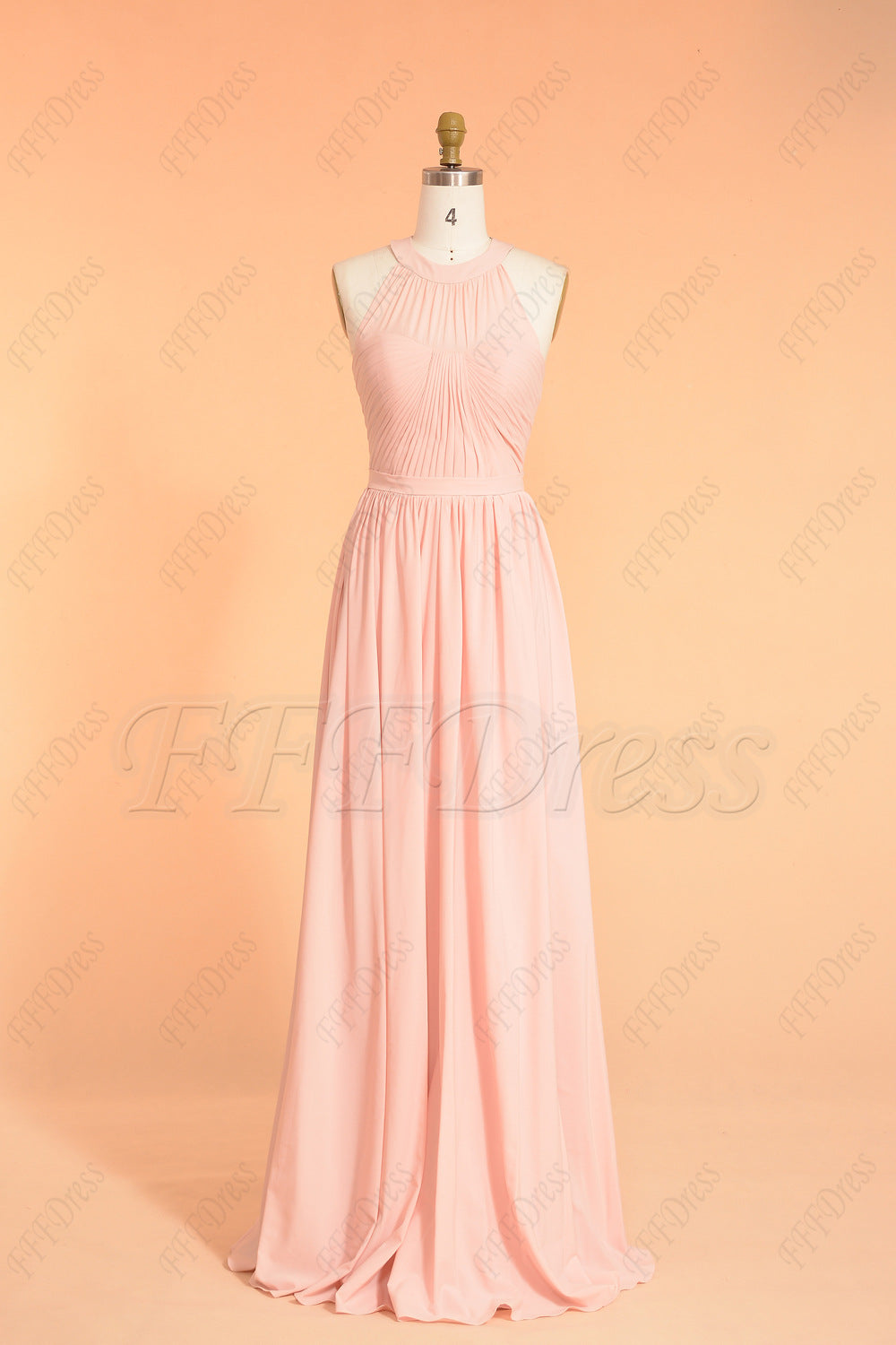Light pink halter long bridesmaid dress