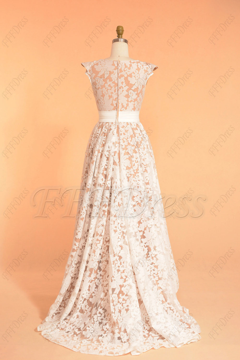 High low modest prom dresses champagne white cap sleeves