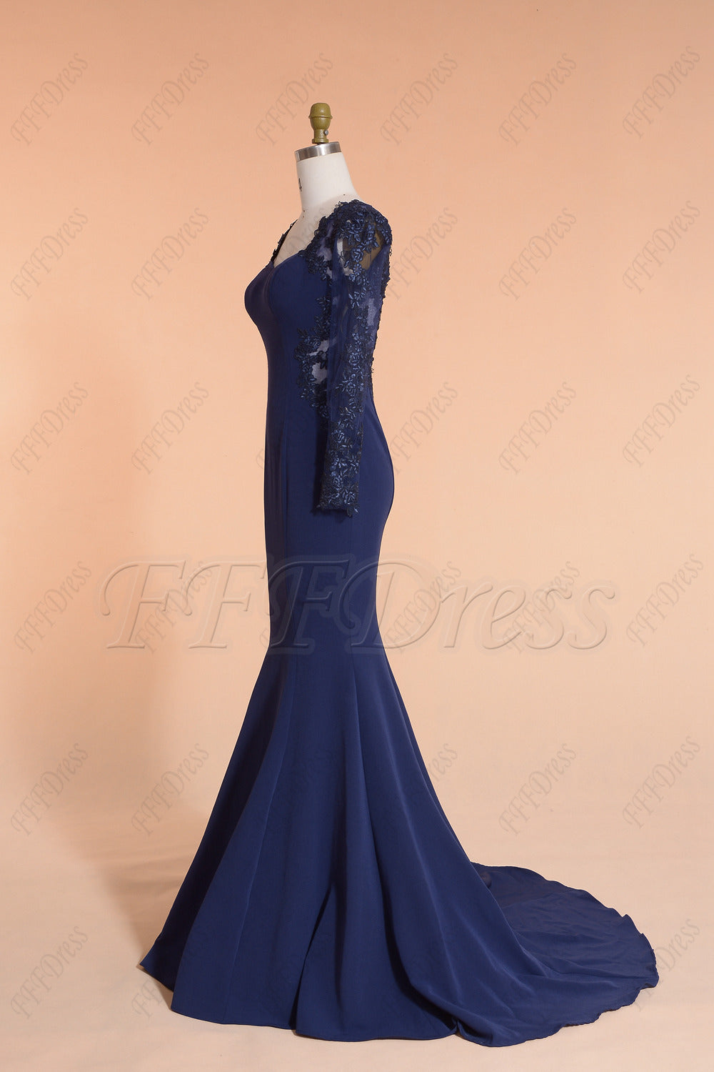 Mermaid Navy Blue Longsleeve Prom Dresses