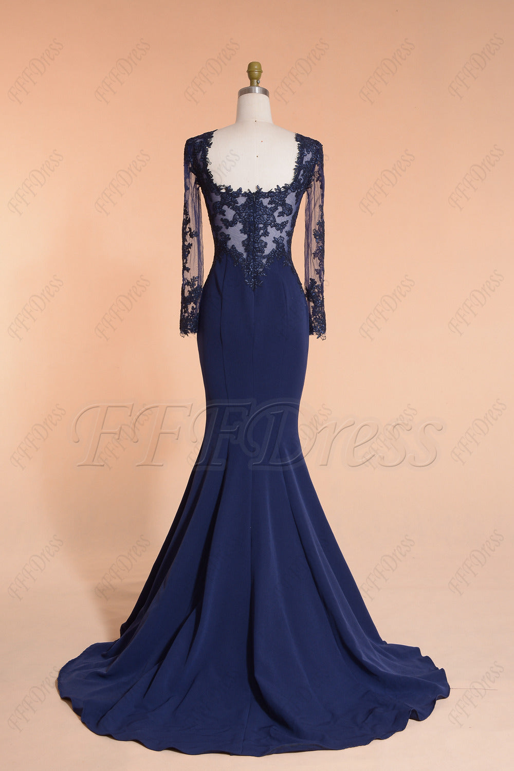 Mermaid Navy Blue Longsleeve Prom Dresses