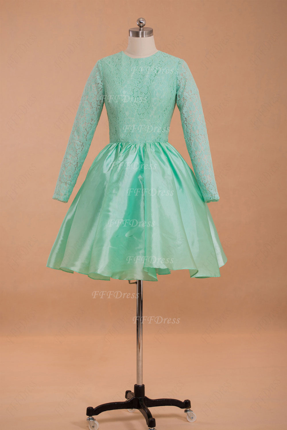 Modest mint green short prom dress long sleeves homecoming dresses