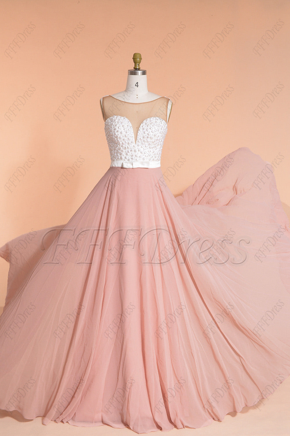 Pearls Beaded Dusty Rose Prom Dresses Long