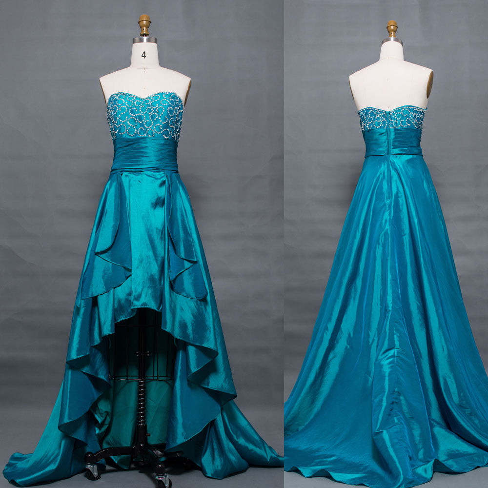 Teal beaded high low prom dresses homecoming dress