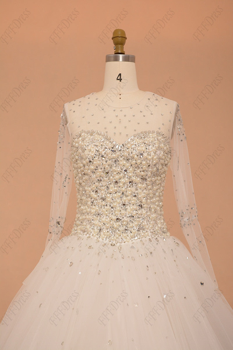 Crystals ball gown wedding dresses long sleeves