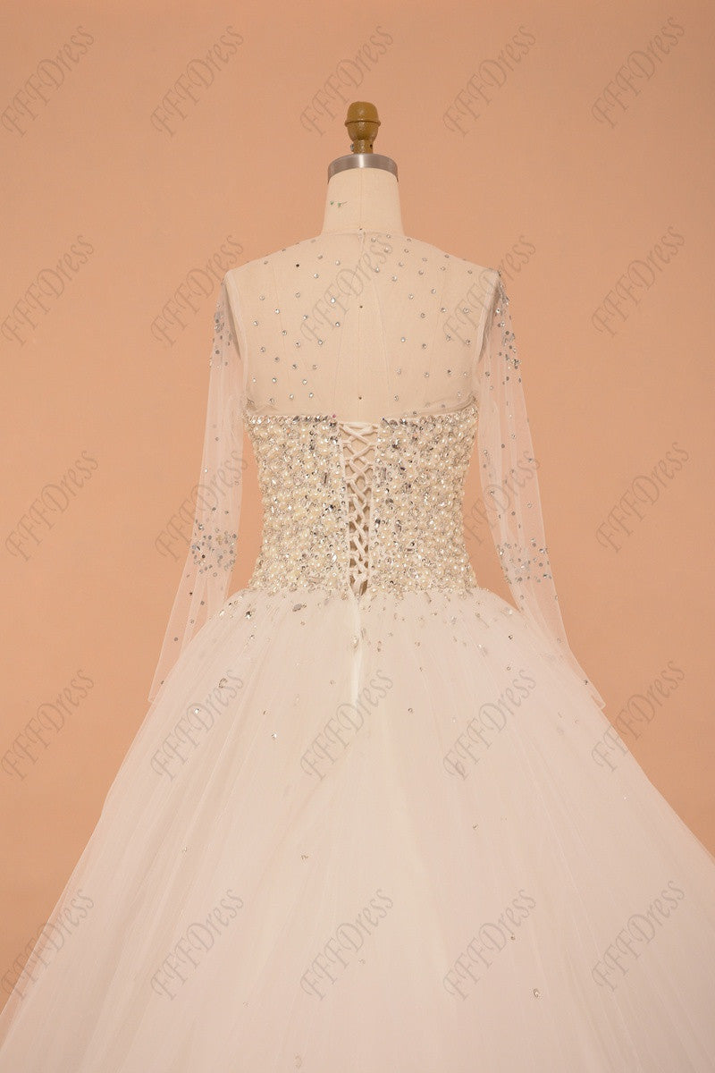 Crystals ball gown wedding dresses long sleeves