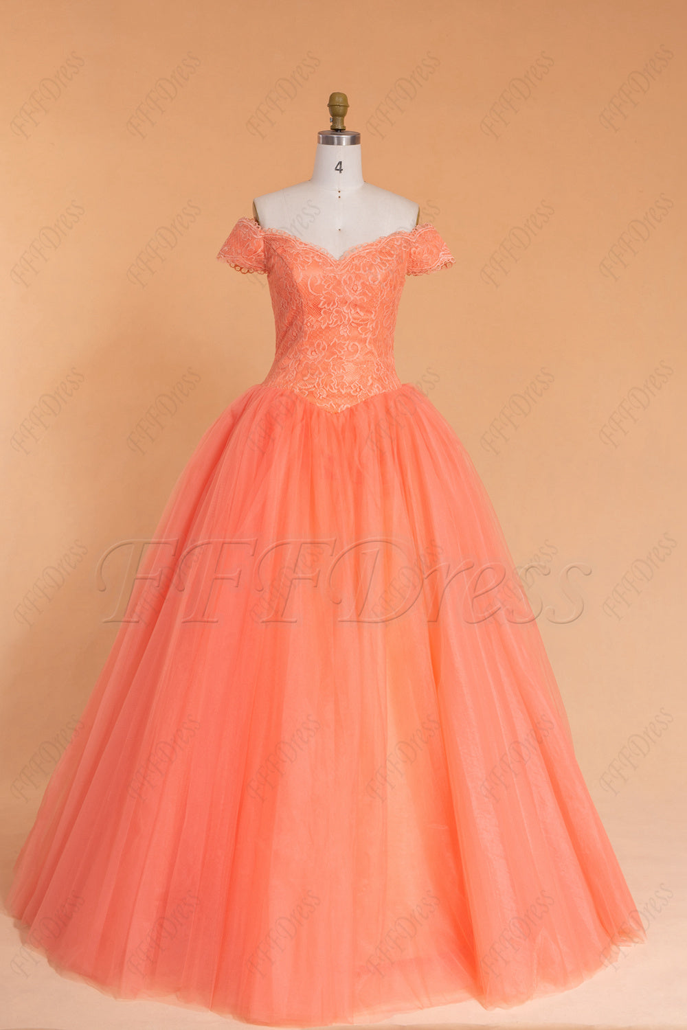 Coral vintage ball gown prom dresses long off the shoulder