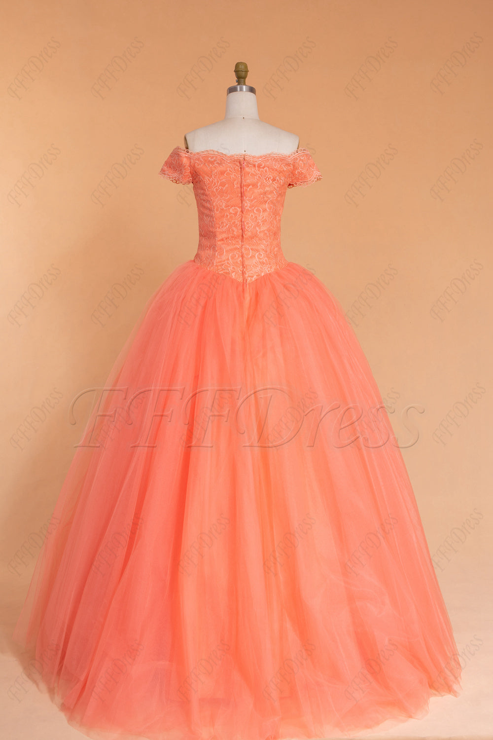 Coral vintage ball gown prom dresses long off the shoulder