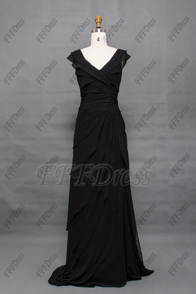 Black modest mother of the bride dress cap sleeves