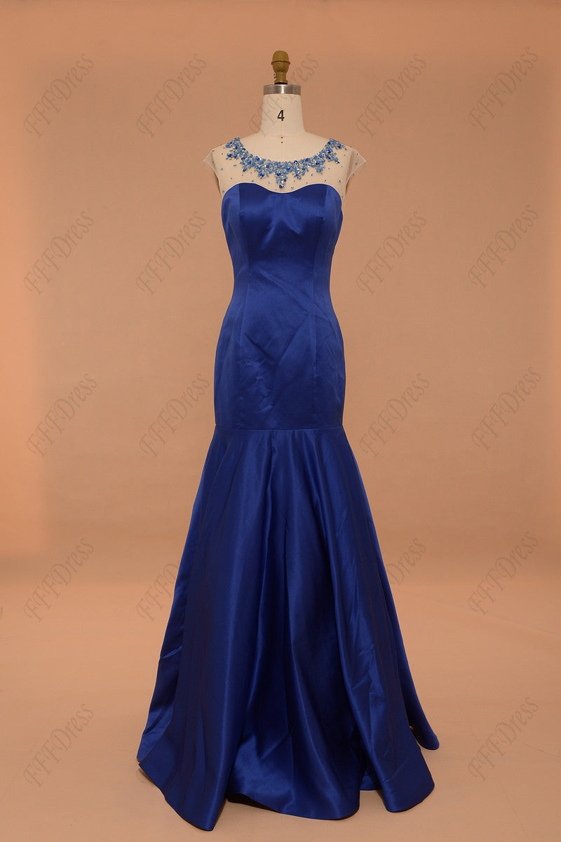 Royal blue mermaid prom dresses beaded pageant dresses
