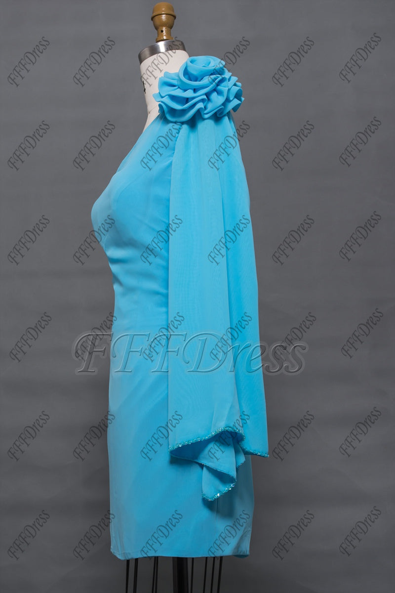 One shoulder Aqua blue cocktail dresses short dress