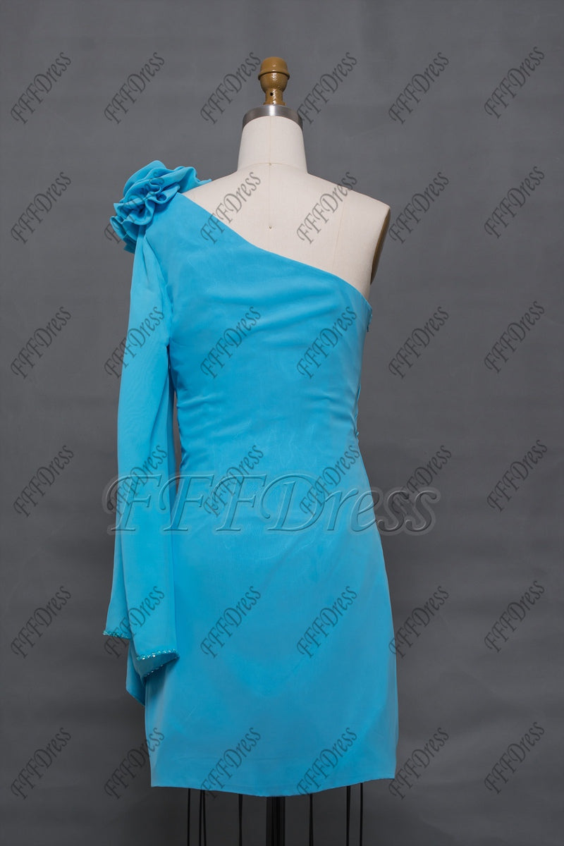 One shoulder Aqua blue cocktail dresses short dress