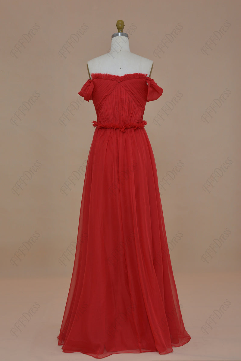 Off the Shoulder Red Long Bridesmaid Dresses