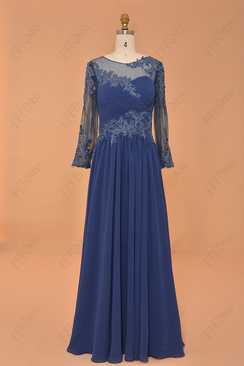 Plus size blue mother of the bride dress with sleeves
