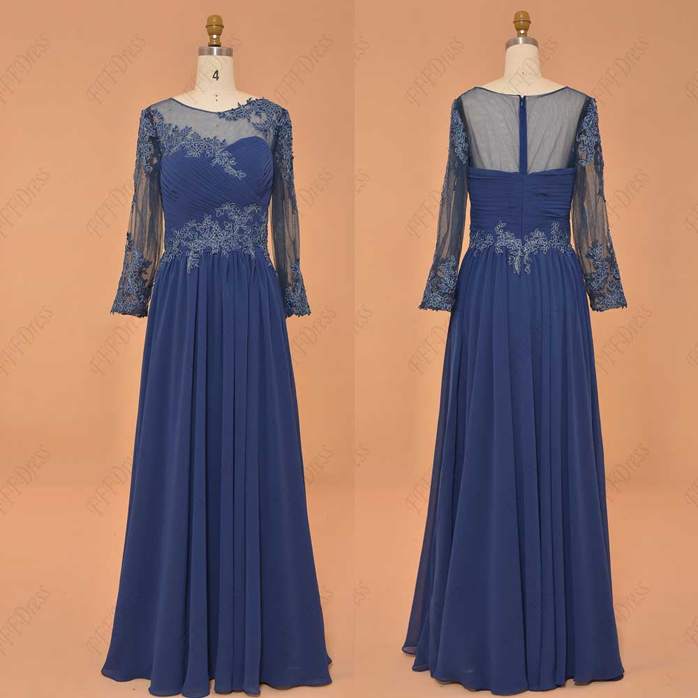 Plus size blue mother of the bride dress with sleeves