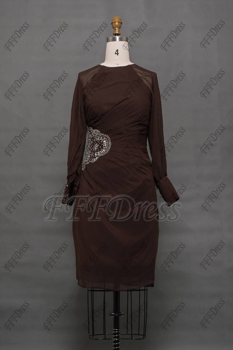 Modest brown mother of the bride dresses long sleeves knee length