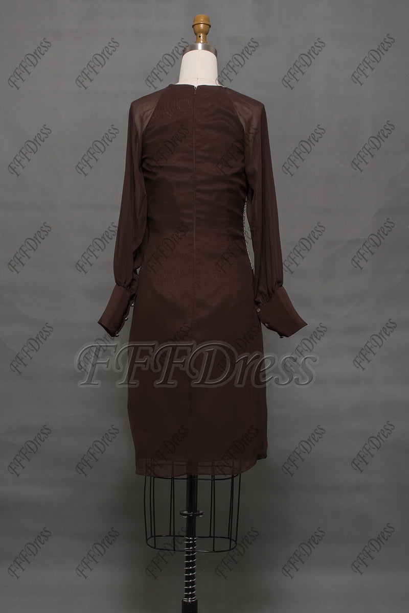 Modest brown mother of the bride dresses long sleeves knee length