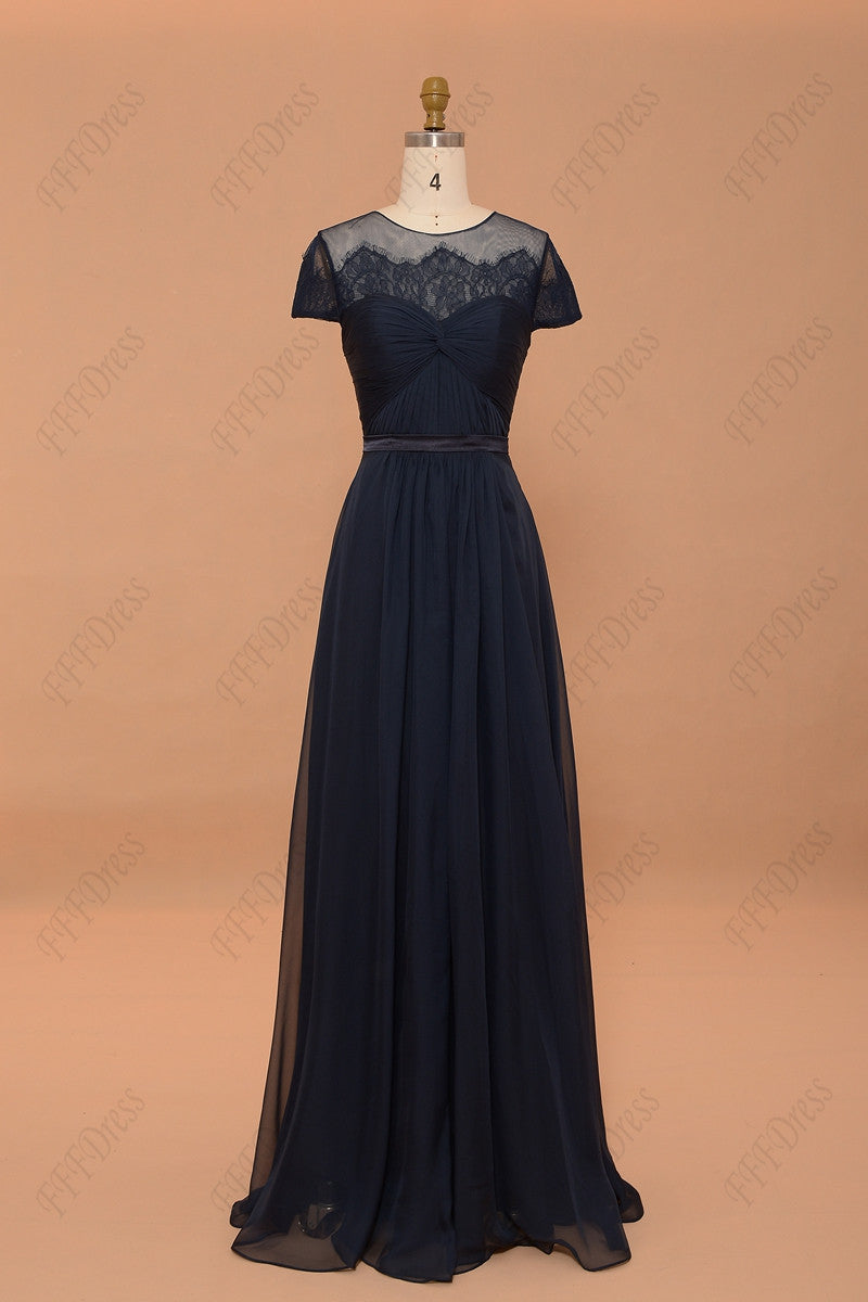 Navy blue modest bridesmaid dresses with sleeves prom dresses plus size