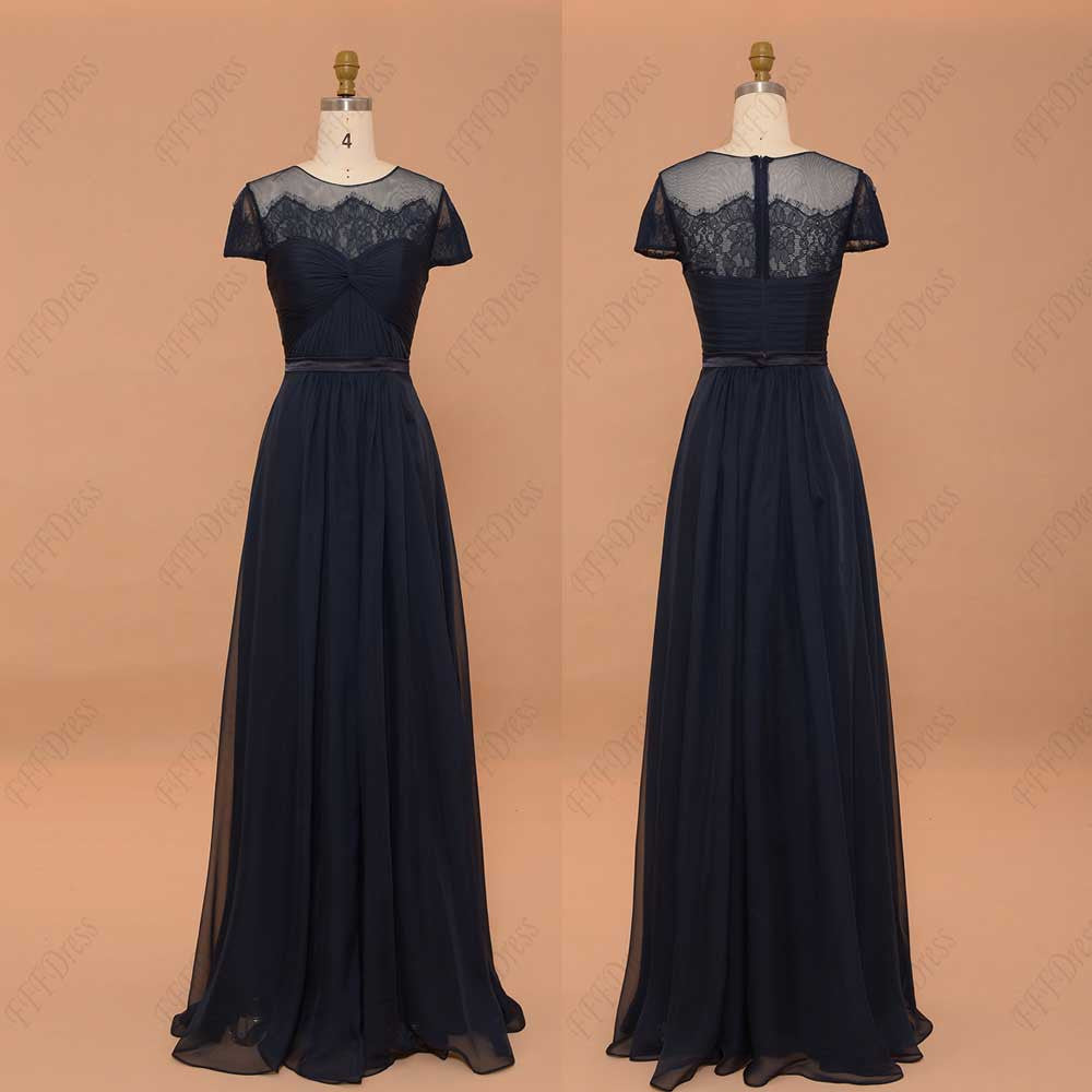 Navy blue modest bridesmaid dresses with sleeves prom dresses plus size
