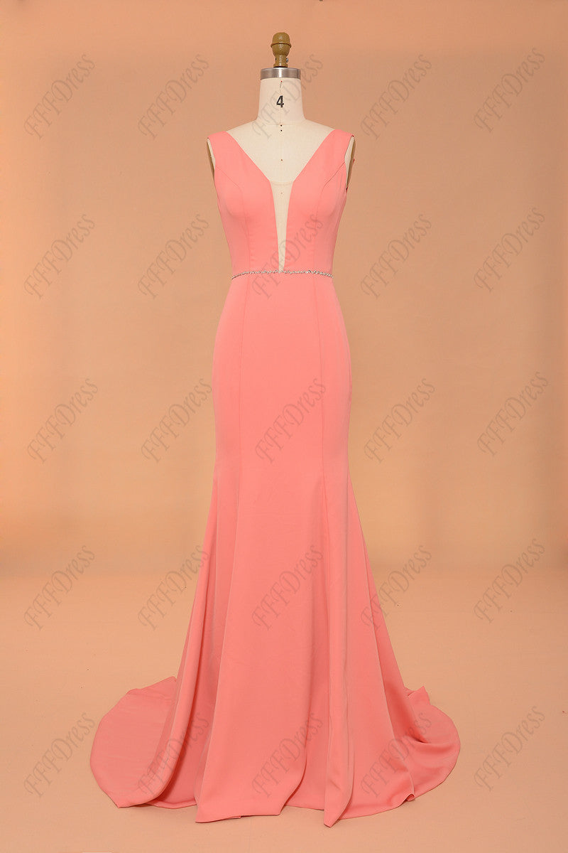 Coral backless mermaid prom dresses long pageant dresses