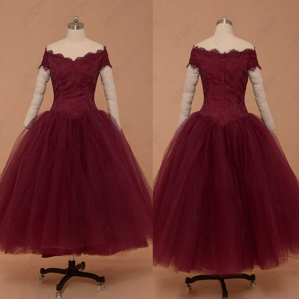 Off the shoulder Berry vintage prom dress ball gown homecoming dresses